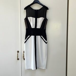 White and black midi dress with sheer top design